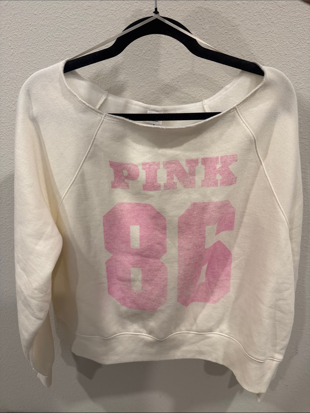 PINK Victoria's Secret Cream Sweatshirt with Pink '86' Graphic Size Medium NWT